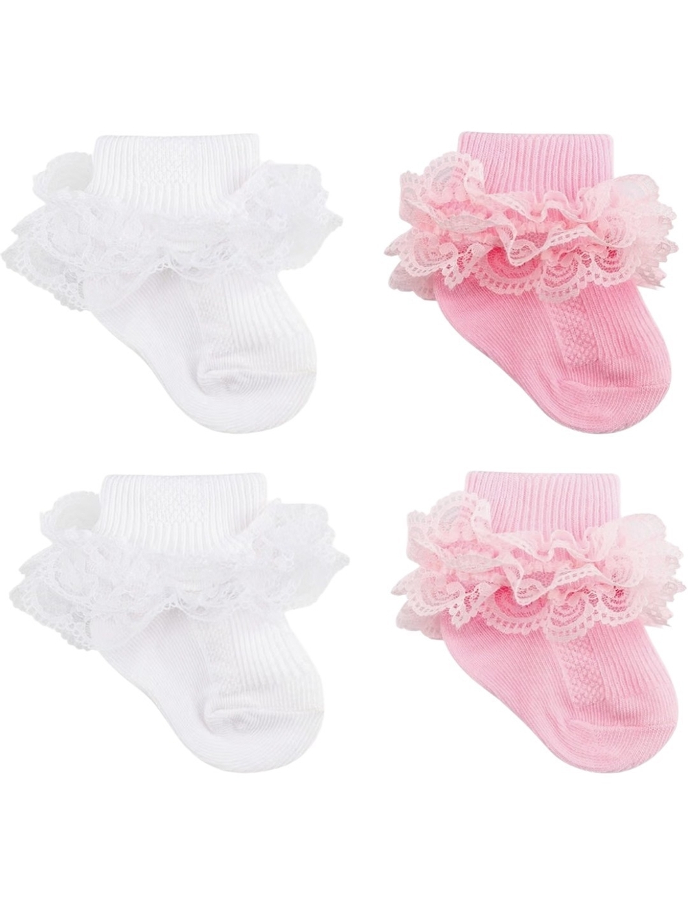 Baby Ruffle Lace Socks - White & Pink - Kids Accessories